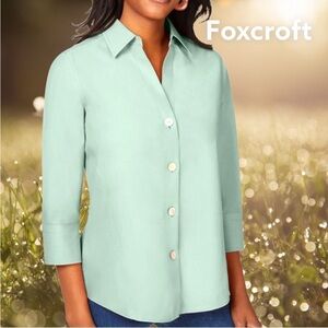 Foxcroft Colorful Blue Plaid 3/4 Sleeve Button Down Shirt Size 14